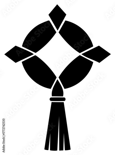 Elegant black and white abstract knot symbol featuring a graceful flowing tassel icon design