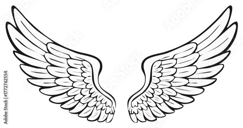 Black and White Stylized Feathered Wings Illustration Symbol