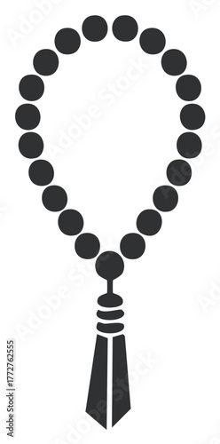 Black prayer beads or rosary with a tassel graphic illustration