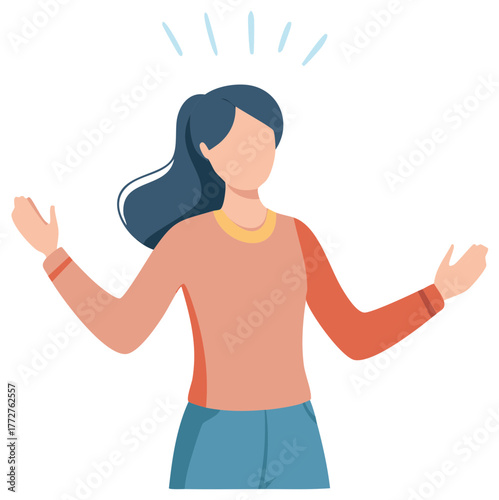 Woman with outstretched arms showing surprise or discovery illustration