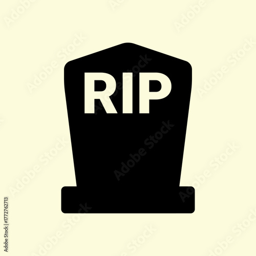 Grave headstone silhouette with RIP letters in clean flat style for Halloween or memorial theme