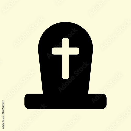 Simple grave headstone icon featuring Christian cross shape for Halloween or cemetery theme vector