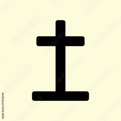 Simple black crucifix shape icon isolated on pale background in clean geometric vector design