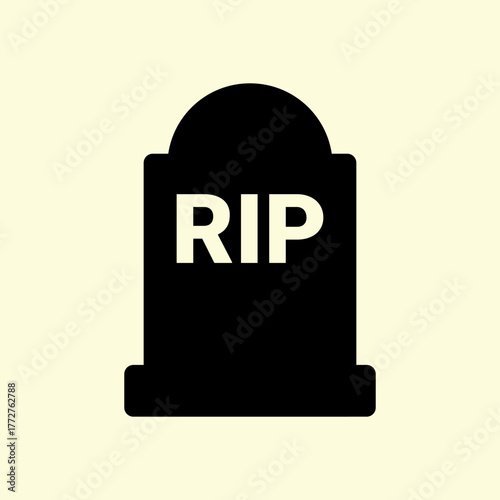 Simple RIP gravestone silhouette vector design symbolizing death mourning and remembrance on pale beige backdrop