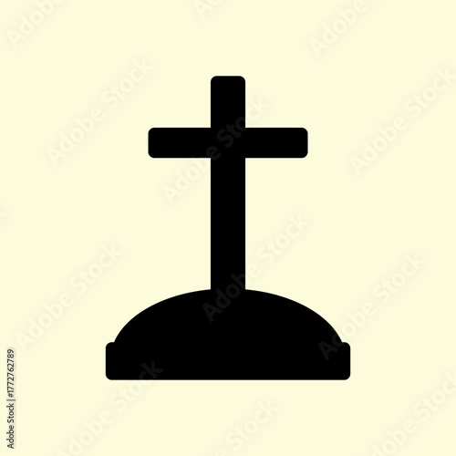 Minimal cross tombstone icon flat vector graphic symbolizing death religion and remembrance concept