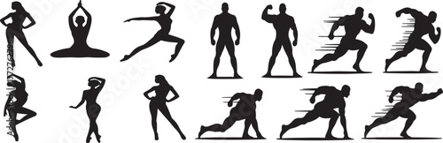 Set of diverse human figures vector graphic representing various demographics and activities for design projects