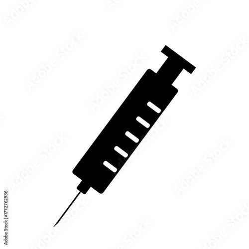 Medical syringe and needle icon vector, symbolizing injection, vaccination, health care, treatment, medicine, and research