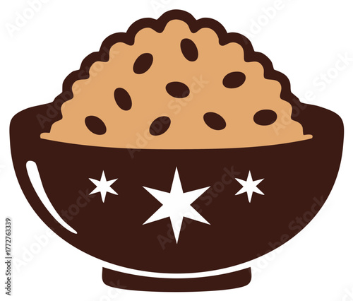 Stylized bowl of food with star designs. Illustration for art or cooking.