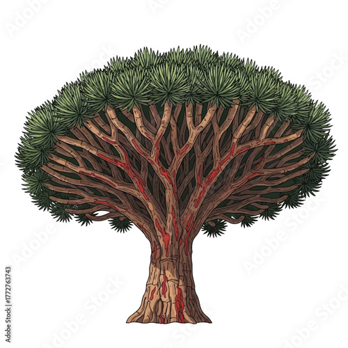 a dragon blood tree native to Socotra island with a wide umbrella-like canopy