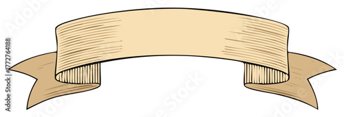 Beige parchment ribbon banner with hatched lines graphic element for invitations or messages