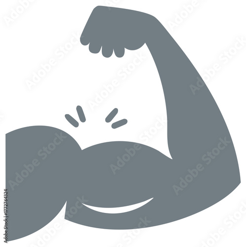 Grey vector illustration of a strong arm flexing a bicep muscle for fitness and power concepts