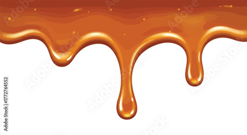 Caramel Drips Delicious Golden Syrup Isolated on White