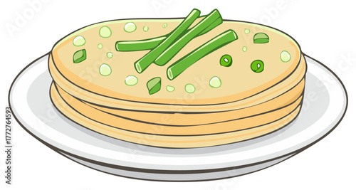 Stack of Savory Pancakes Topped with Green Onions and Scallions