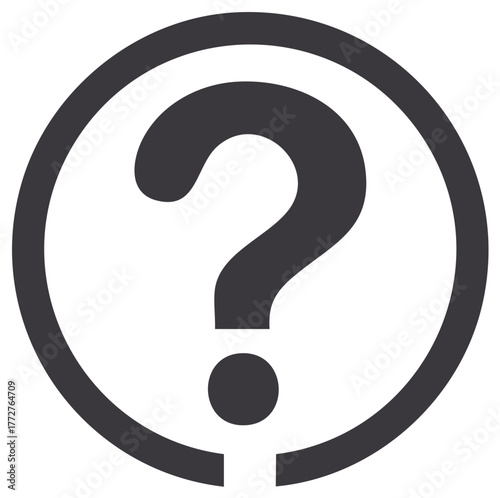 Sleek Question Mark Symbol Encased in Circle, Representing Inquiry and Solutions