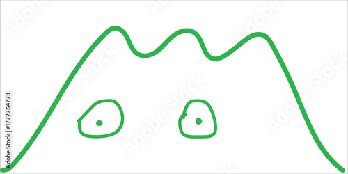 Whimsical cartoon monster with big eyes and a wavy green outline on a white background