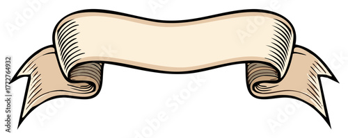 Vintage Beige Banner Scroll Graphic with Engraved Lines for Messages or Heraldry