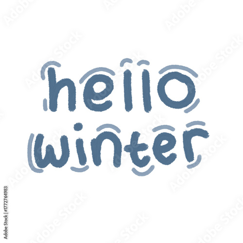 Digital Hand-Drawn Lettering Hello Winter Greeting Card or Social Media Post