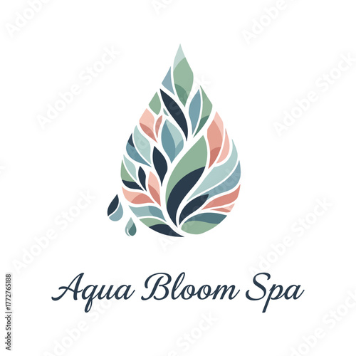 Aqua bloom spa logo featuring a water drop design isolated on white background