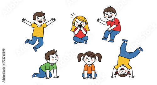 Engaging Cartoon Children Illustration Demonstrating Joyful Movement and Interactions for Various