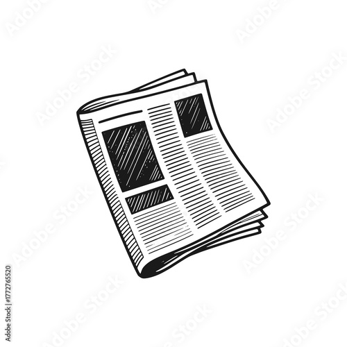 Old newspapers that look worn out. Black white vector illustration.