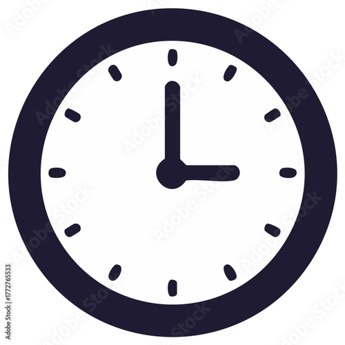 Minimalist analog clock face with dark hour and minute hands showing three o'clock