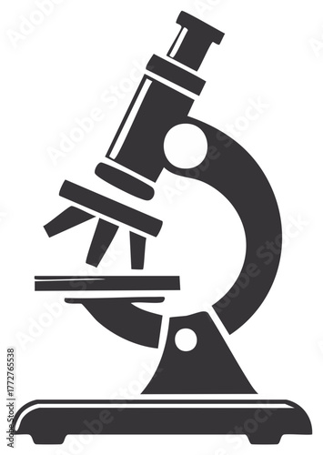 Microscope Instrument Silhouette Illustration, Science Tool for Medical Research and Education