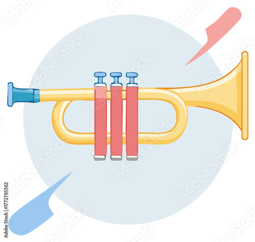 Stylized Trumpet Illustration of a Musical Instrument with Colorful Accents