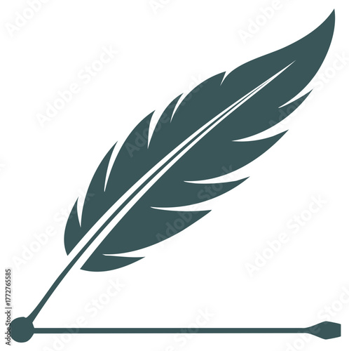 Classic quill pen and ink line icon. Vintage feather writing tool for literature, poetry, or signatures.