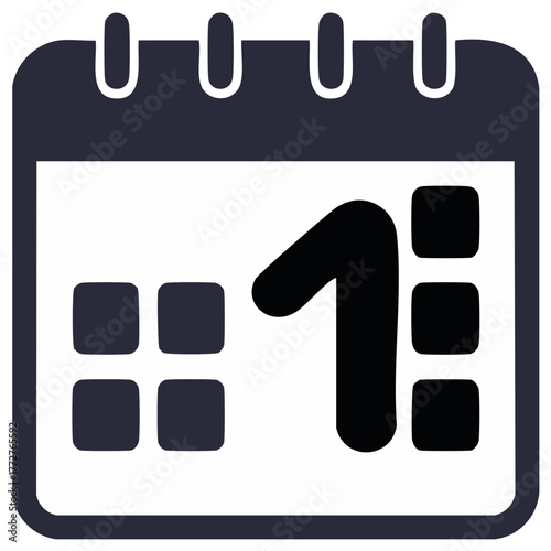 Calendar page with the number one prominently displayed and grid squares