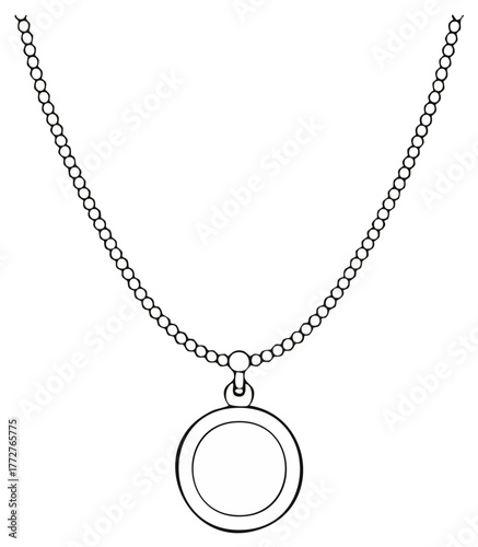 Wallpaper Mural Line art drawing featuring a round pendant necklace with circular bead chain and blank space for custom design Torontodigital.ca