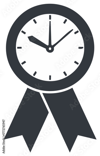 Clock face on an award ribbon symbol for timeliness and quality service