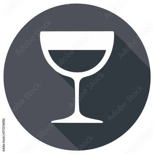 Wine glass icon in simple flat style with long shadow for your design