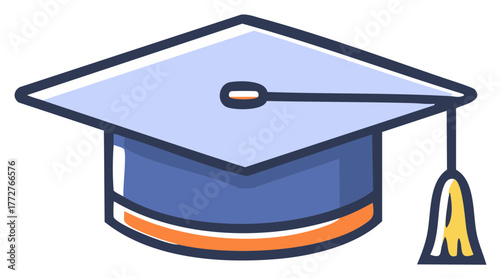 Cartoon Graduation Cap with Tassel Represents Academic Achievement