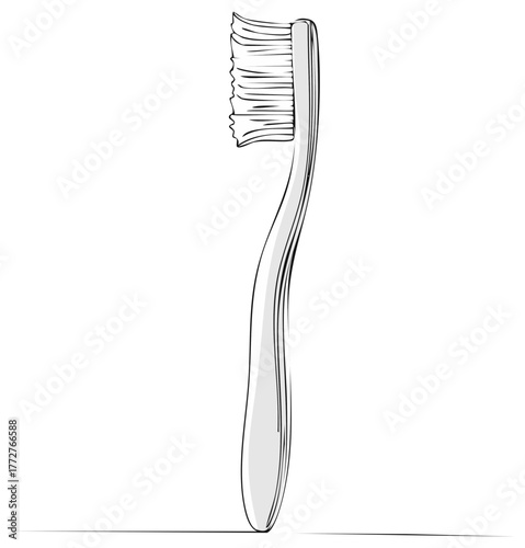 Clean line art illustration of a classic toothbrush, representing dental care, oral hygiene, and health.