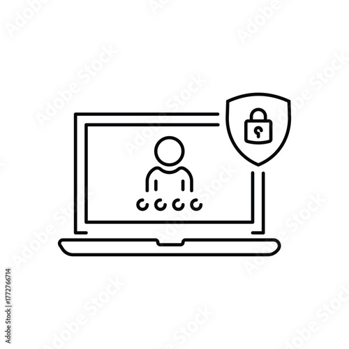 cyber security icon, protect data user, login access privacy, safety  information access, unlock profile social, thin line symbol on white background - editable stroke vector eps10
