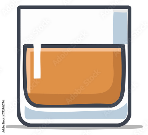 Whiskey in Glass Vector Graphic, Liquor in a Lowball Tumbler, Alcohol Illustration