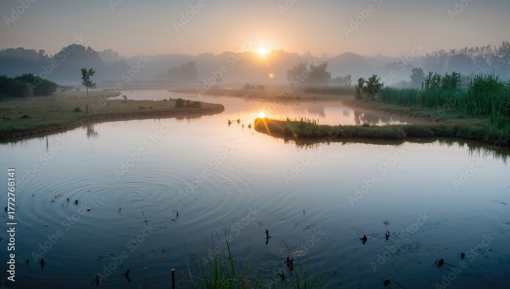 Naklejka premium Sunrise over a peat bog in a natural reserve