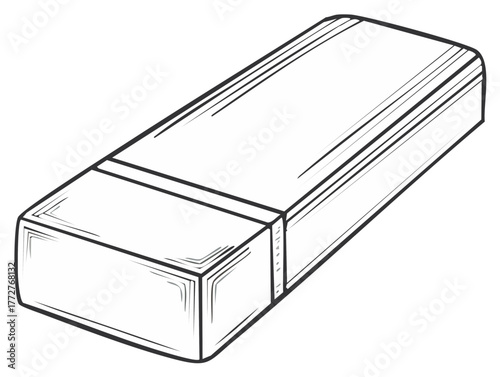 Simple line drawing of a rectangular rubber eraser with a curved edge