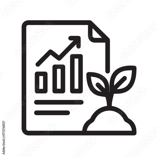 Agri Business Report Icon, Farming Analytics Outline Vector.
