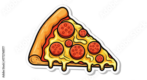 Delicious Pepperoni Pizza Slice Illustration with Melting Cheese and Cartoon Style Detail perfect