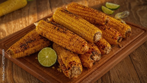 Grilled corn cobs with lime...