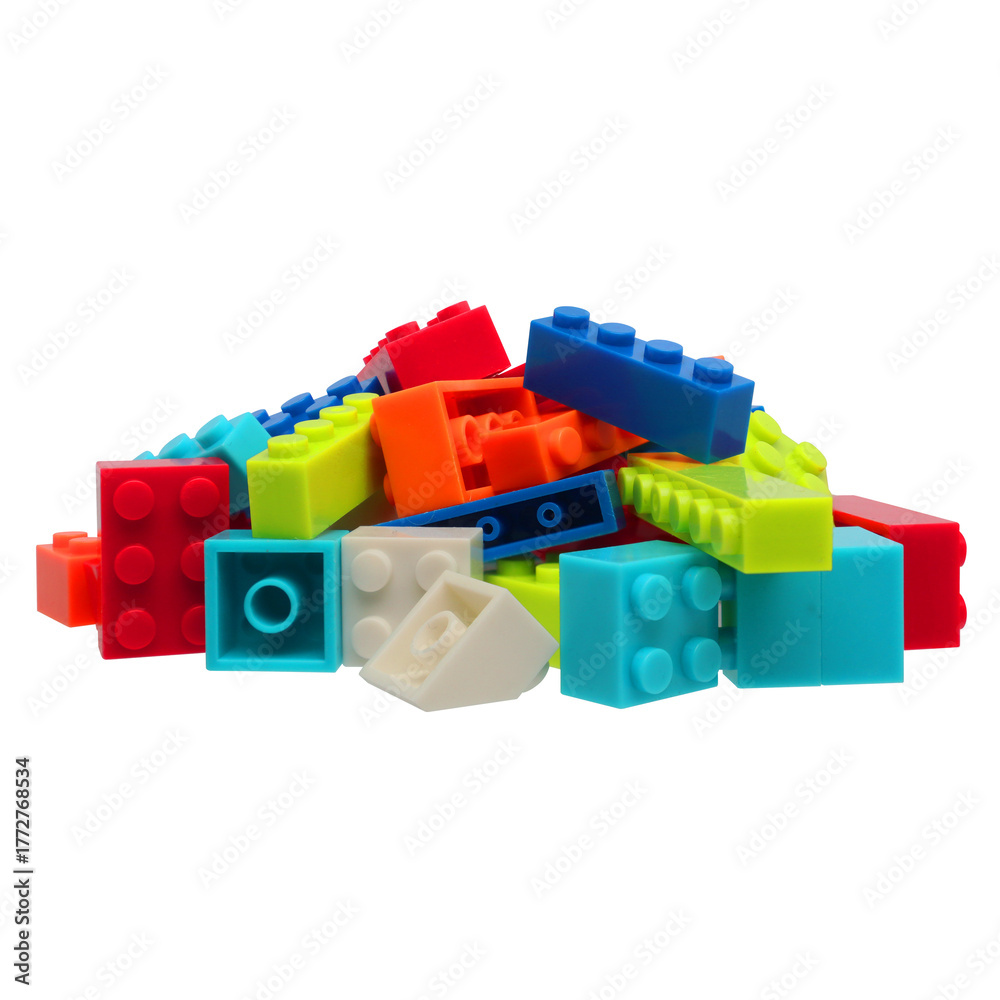 Obraz premium Pile of Colorful Plastic Building Blocks on Transparent Background png