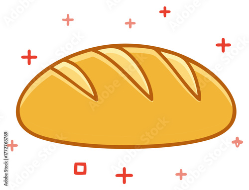Freshly baked golden cartoon bread loaf vector illustration