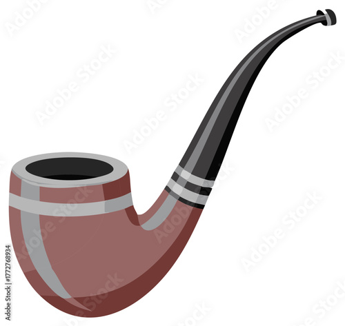 Classic Brown Smoking Pipe Illustration with Curved Stem and Bowl for Tobacco or Herbs