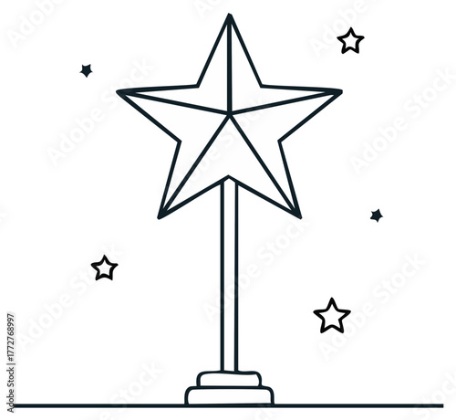 Minimalist Star Trophy Award Line Art Icon for Achievement and Success