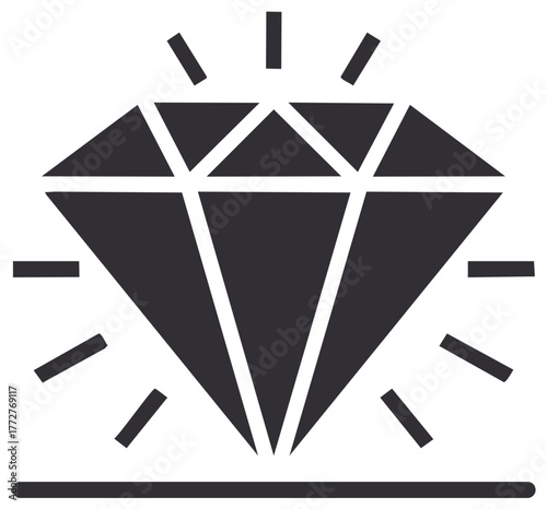 Stylized diamond illustration with radiating lines on a stand representing value