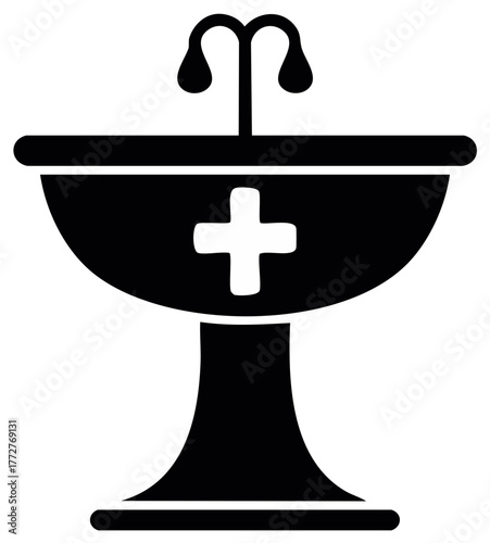 Black Icon of Pedestal Sink with Plus Symbol and Swan Neck Faucet for Medical Clinic