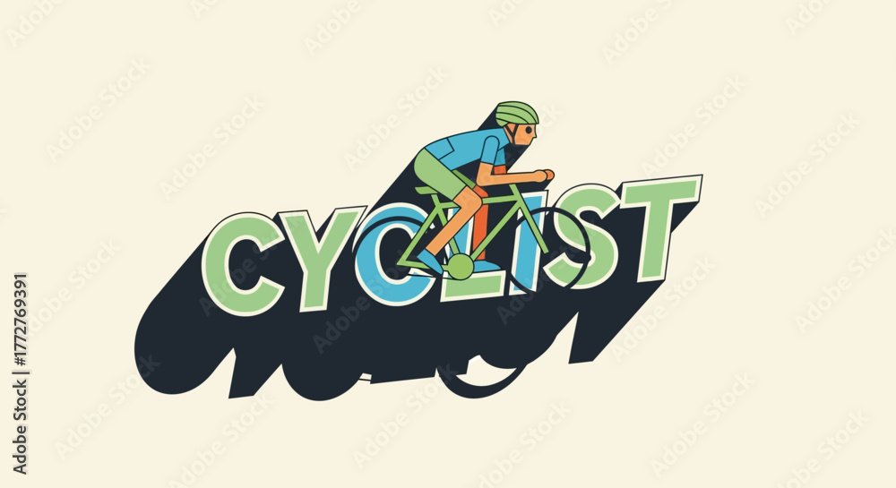 Fototapeta premium Stylized cyclist illustration, promoting fitness and an active lifestyle within typography