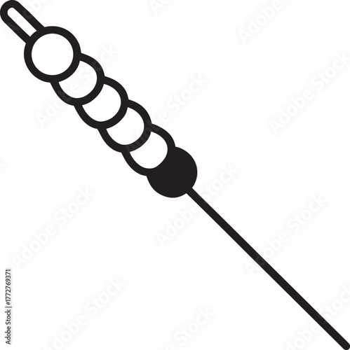 Simple Black and White Icon of a Skewer with Five Round Food Items