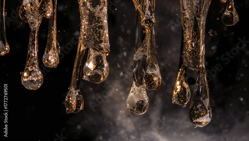 Ice droplets in the shape of beer and drink bottles against a dark backdrop, suitable for overlay use